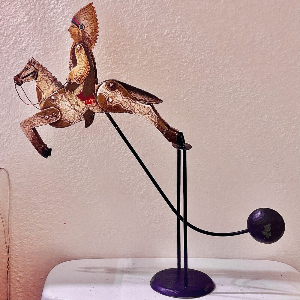 Sky Hook Native American Indian on Horse Vintage Pendulum Rocking Sculpture